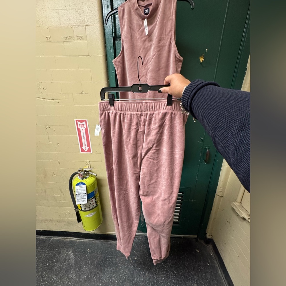 Gap Pink 2 piece velour jogger set. Top is size XL tall. Bottoms are size L NWT